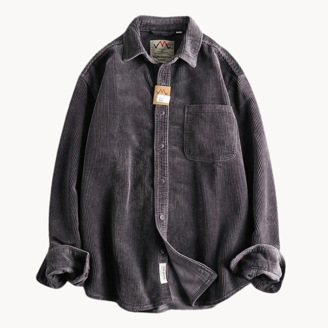 Men's Corduroy Shirt - Classic Collar with Button Closure