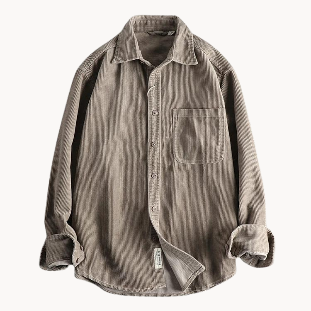 Men's Corduroy Shirt - Classic Collar with Button Closure
