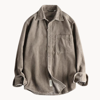 Men's Corduroy Shirt - Classic Collar with Button Closure