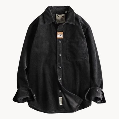 Men's Corduroy Shirt - Classic Collar with Button Closure
