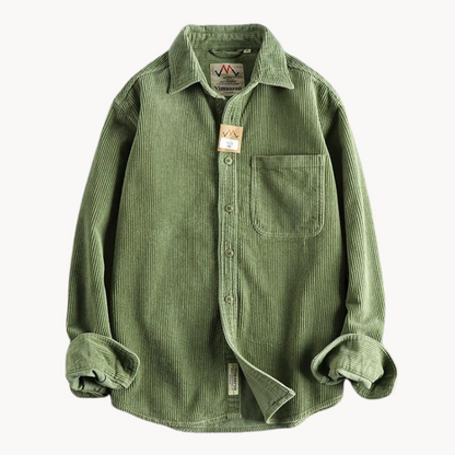 Men's Corduroy Shirt - Classic Collar with Button Closure