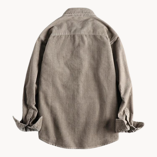 Men's Corduroy Shirt - Classic Collar with Button Closure