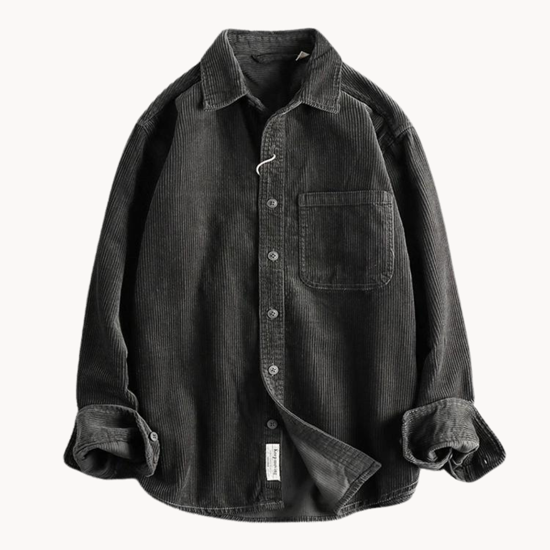 Men's Corduroy Shirt - Classic Collar with Button Closure