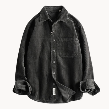 Men's Corduroy Shirt - Classic Collar with Button Closure