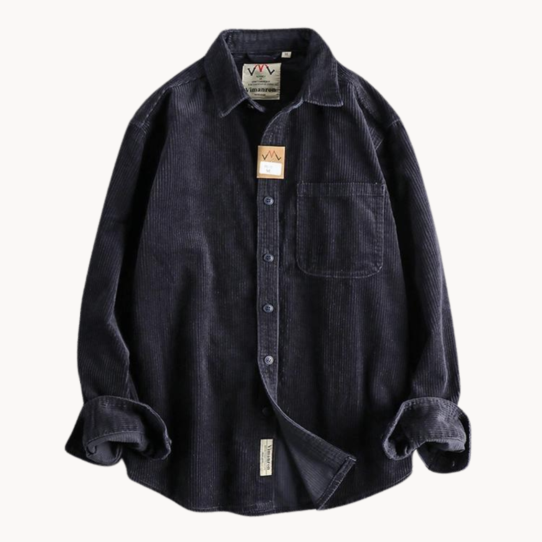 Men's Corduroy Shirt - Classic Collar with Button Closure