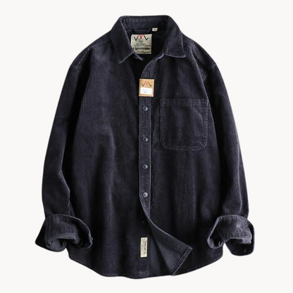 Men's Corduroy Shirt - Classic Collar with Button Closure