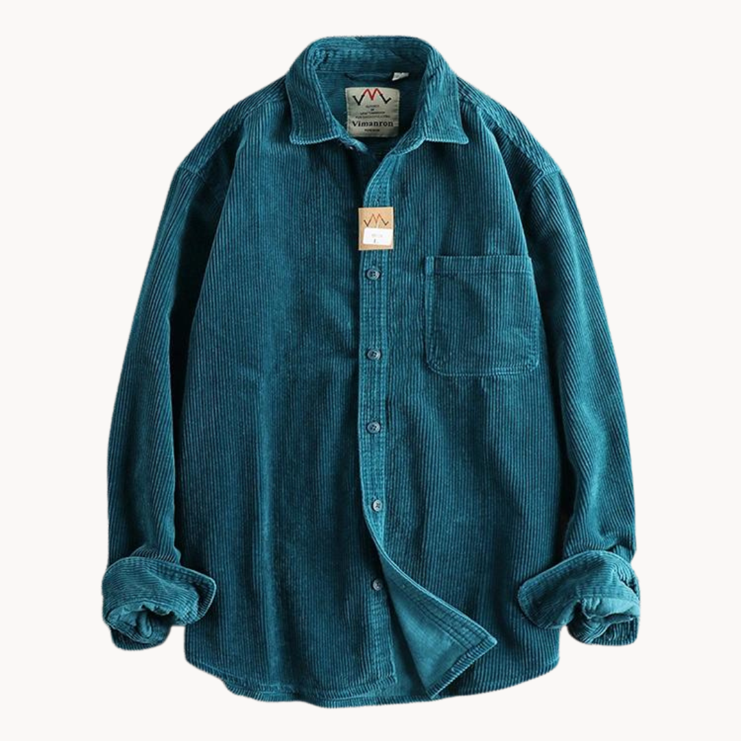 Men's Corduroy Shirt - Classic Collar with Button Closure