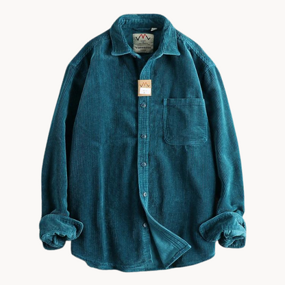 Men's Corduroy Shirt - Classic Collar with Button Closure