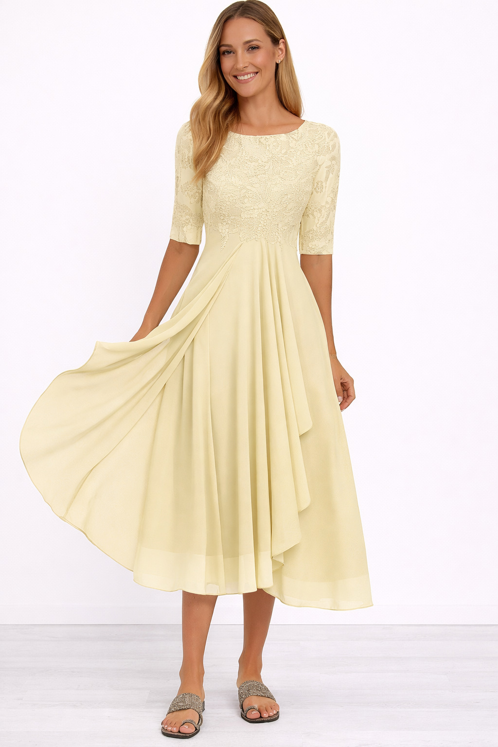 Women A Line Lace Midi Dress