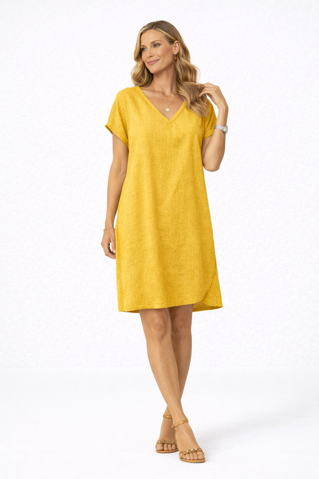 Women Jesel Summer Dress V Neck Short Sleeves