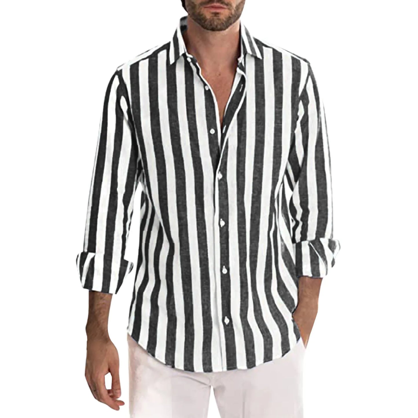 Casual and Stylish Striped Long-Sleeve Shirt for Men