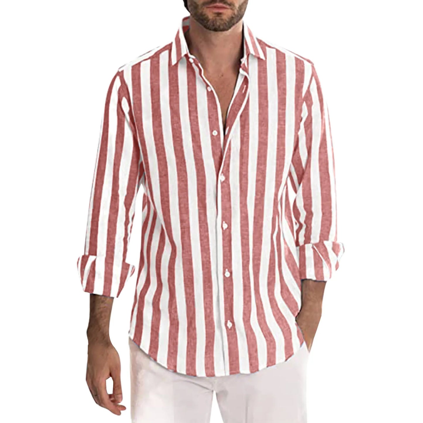 Casual and Stylish Striped Long-Sleeve Shirt for Men