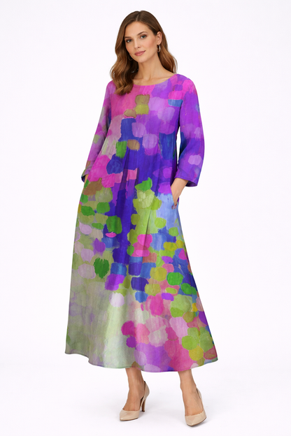 Women Abstract Floral Long Sleeve Maxi Dress