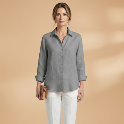 Women Blouse with Long Sleeves and Button Closure