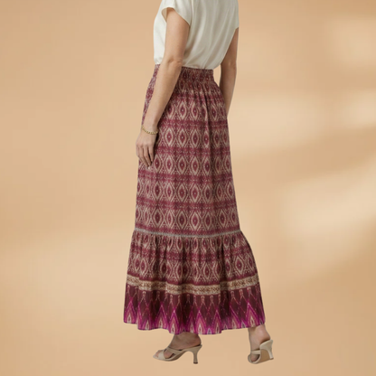 Women Bohemian Maxi Skirt with Tiered Layers and Vibrant Patterns