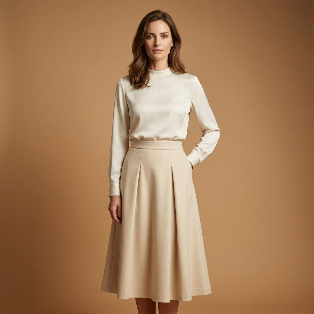 Women’s A-Line Midi Skirt with High Waist and Ankle Length