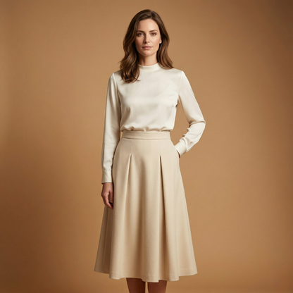 Women’s A-Line Midi Skirt with High Waist and Ankle Length