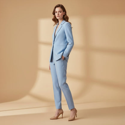 Women’s Blazer Set with Notched Lapel and Slim Trousers