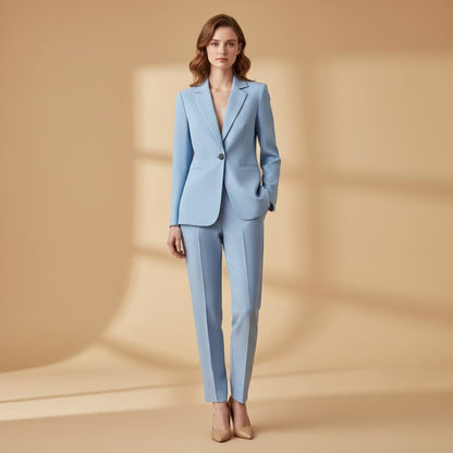 Women’s Blazer Set with Notched Lapel and Slim Trousers