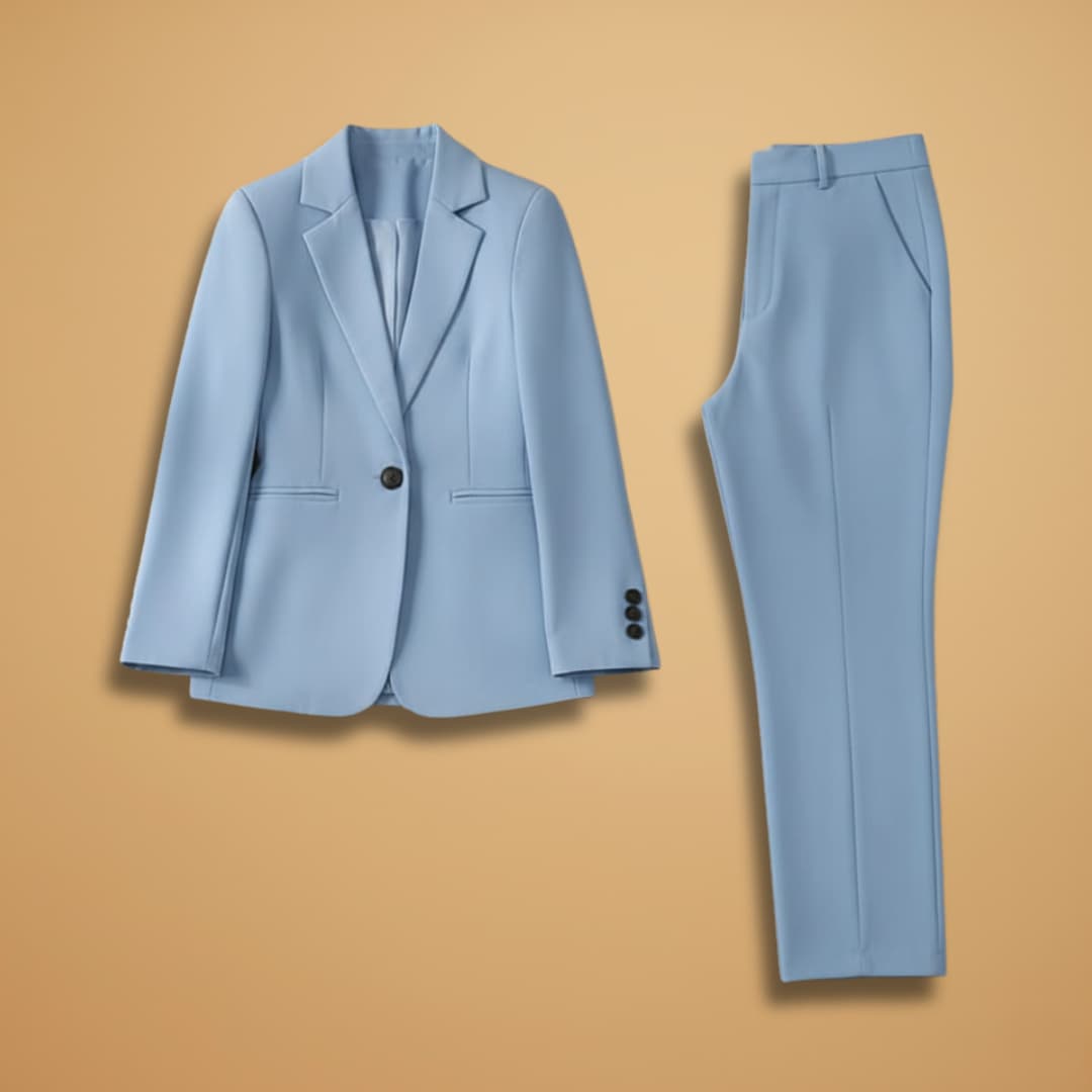 Women’s Blazer Set with Notched Lapel and Slim Trousers