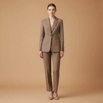 Women’s Blazer Set with Notched Lapel and Slim Trousers