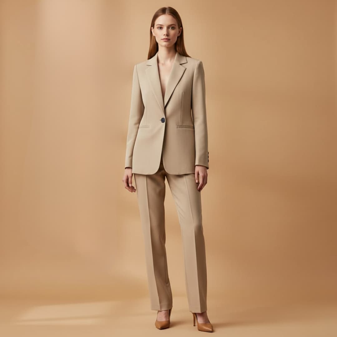Women’s Blazer Set with Notched Lapel and Slim Trousers