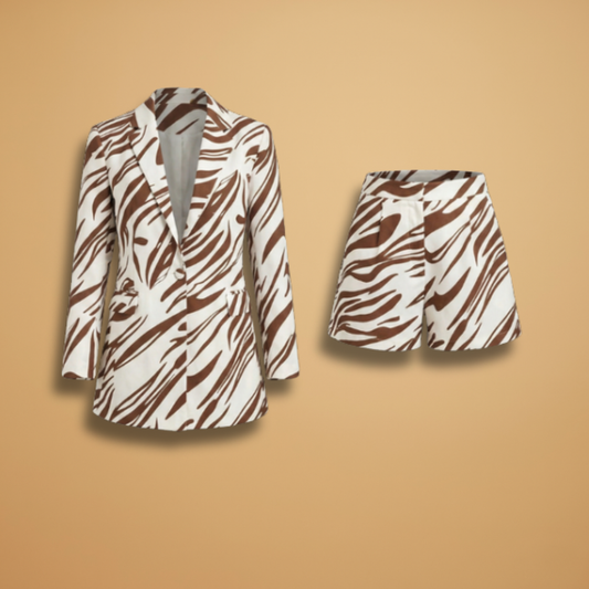 Women’s Blazer Set with Patterned Shorts and Tailored Fit