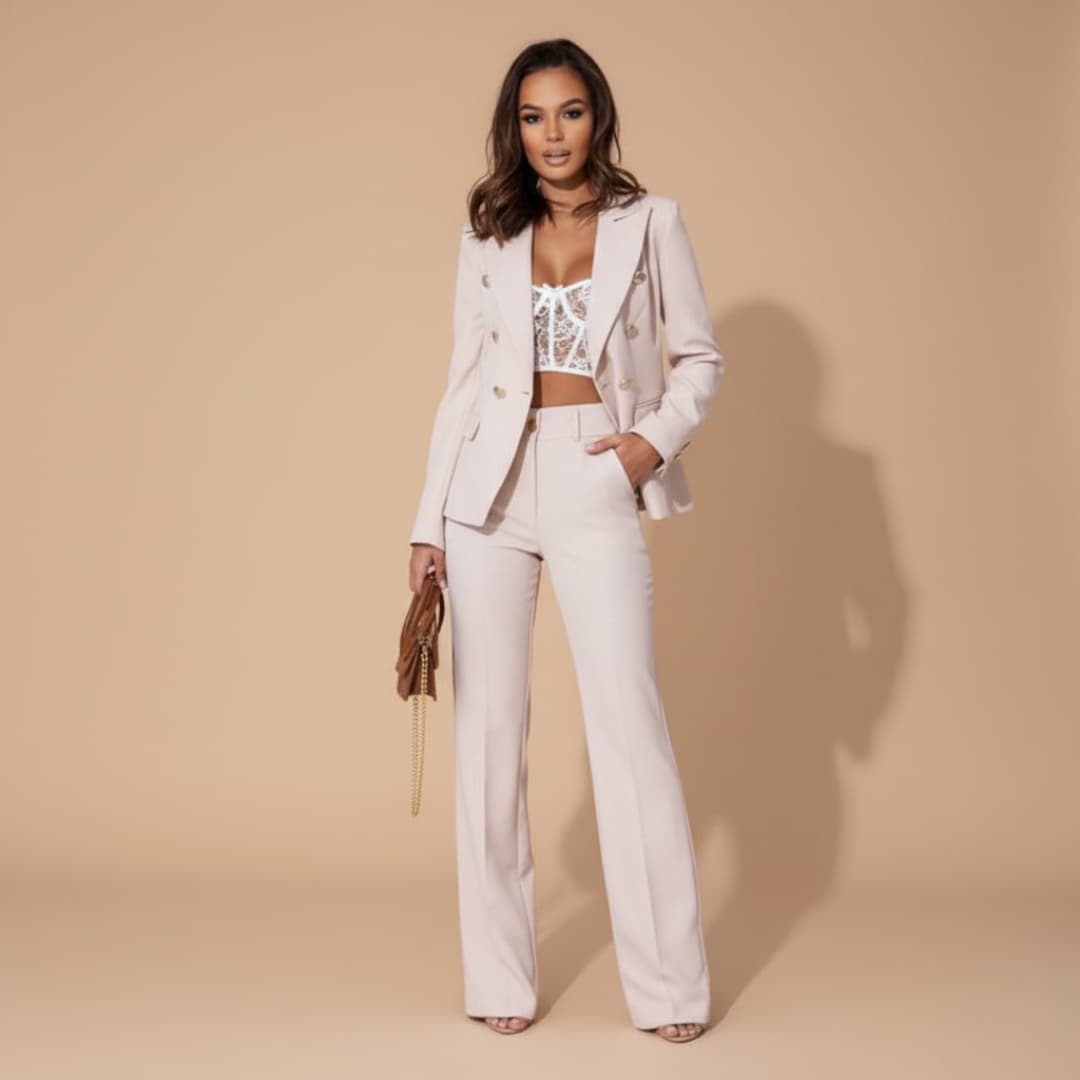 Women’s Blazer Set with Structured Shoulders and Slim Trousers