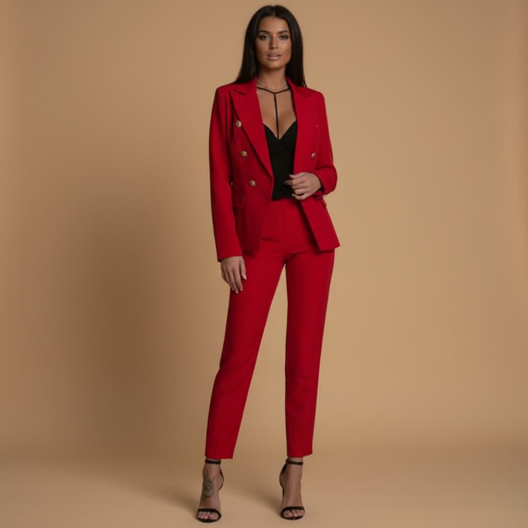 Women’s Blazer Set with Structured Shoulders and Slim Trousers