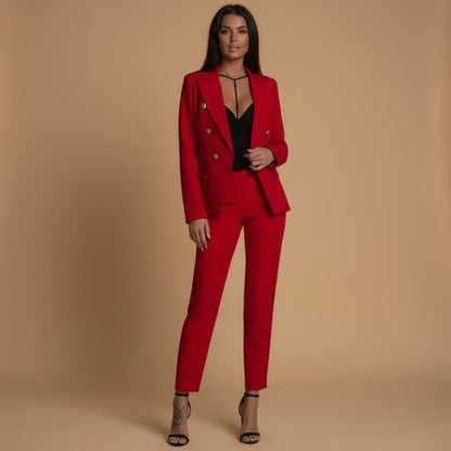 Women’s Blazer Set with Structured Shoulders and Slim Trousers