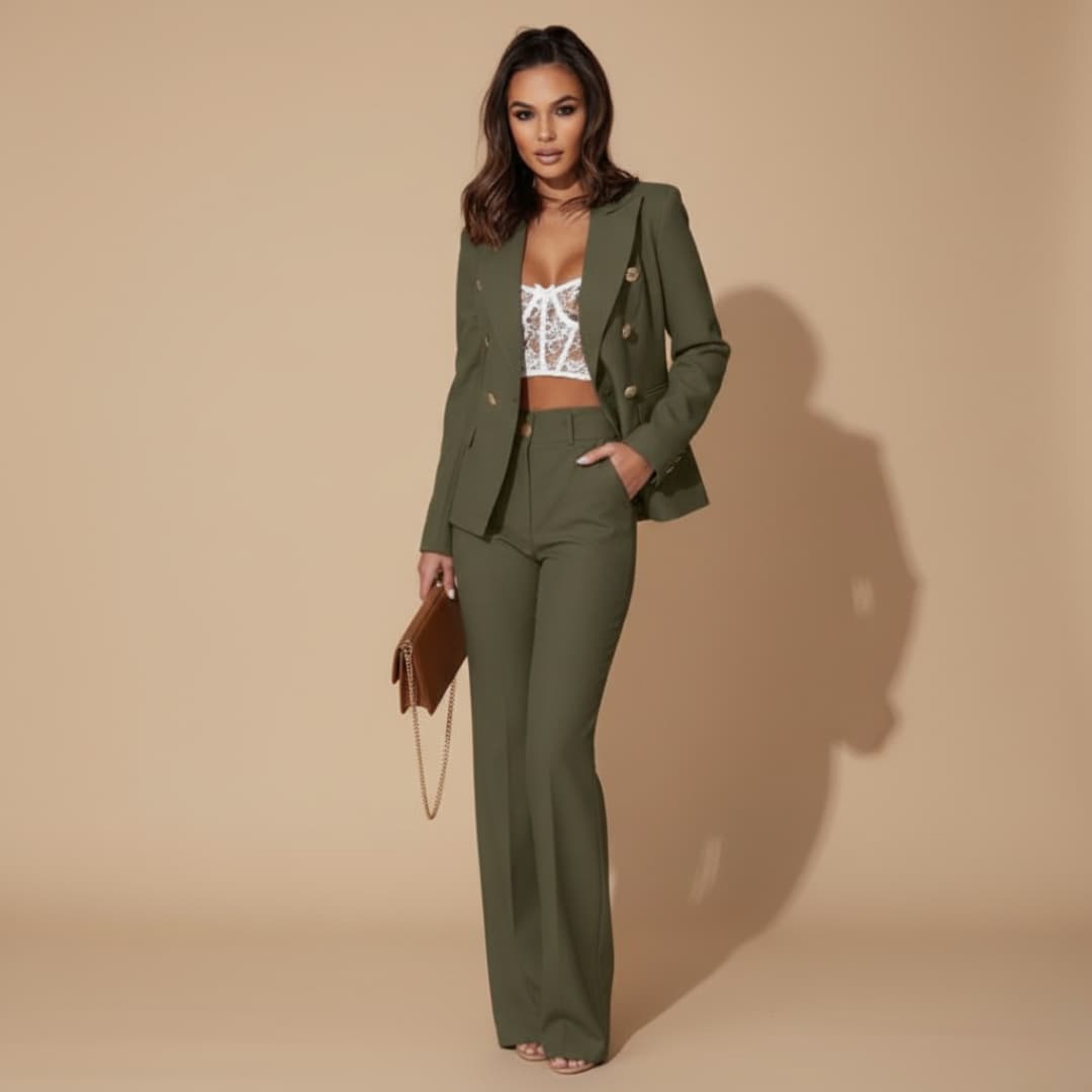Women’s Blazer Set with Structured Shoulders and Slim Trousers