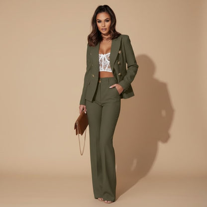 Women’s Blazer Set with Structured Shoulders and Slim Trousers