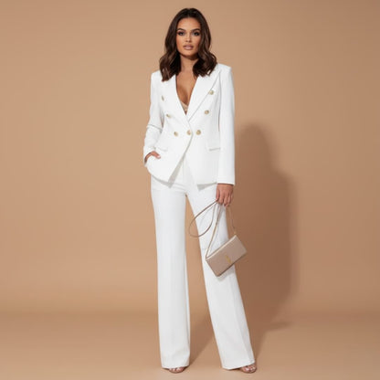Women’s Blazer Set with Structured Shoulders and Slim Trousers