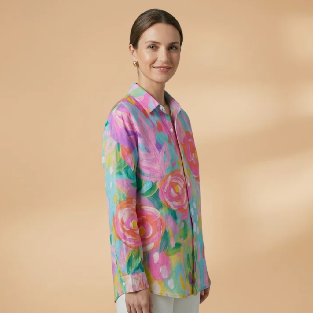 Women's Blouse with All-over Print and Relaxed Fit