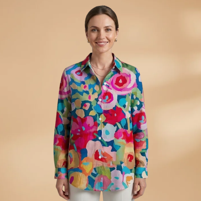 Women's Blouse with All-over Print and Relaxed Fit