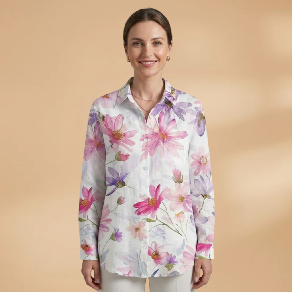 Women's Blouse with All-over Print and Relaxed Fit
