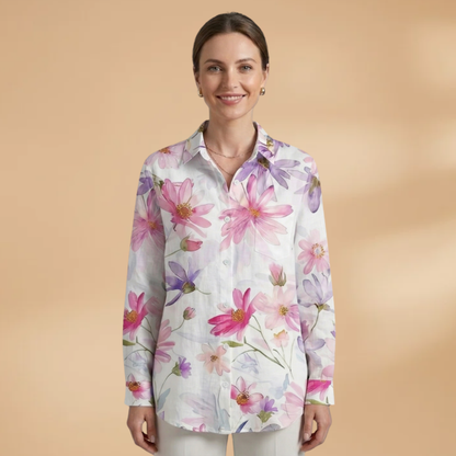 Women's Blouse with All-over Print and Relaxed Fit