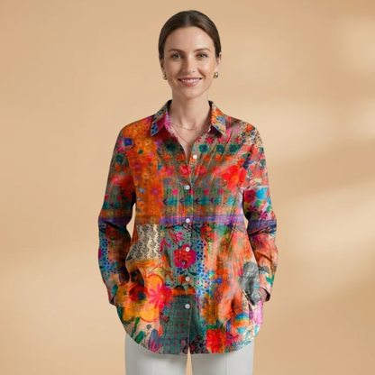 Women's Blouse with All-over Print and Relaxed Fit