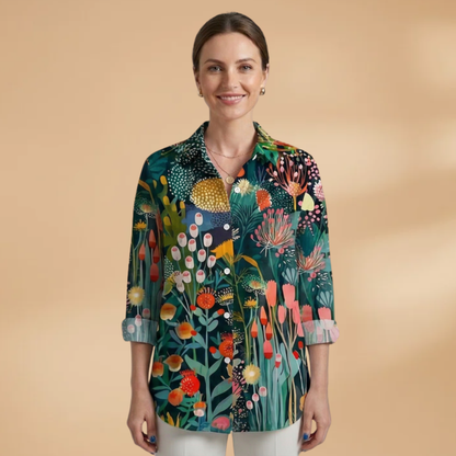 Women's Blouse with All-over Print and Relaxed Fit