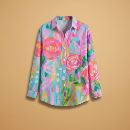 Women's Blouse with All-over Print and Relaxed Fit