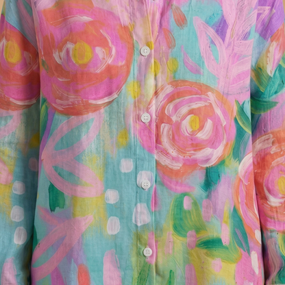 Women's Blouse with All-over Print and Relaxed Fit