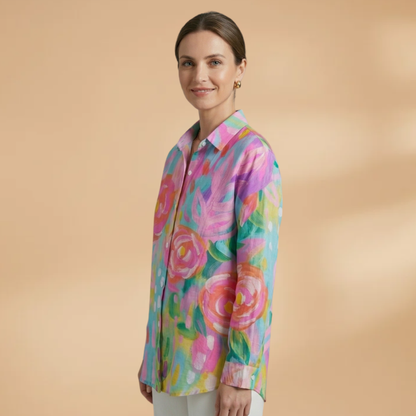 Women's Blouse with All-over Print and Relaxed Fit
