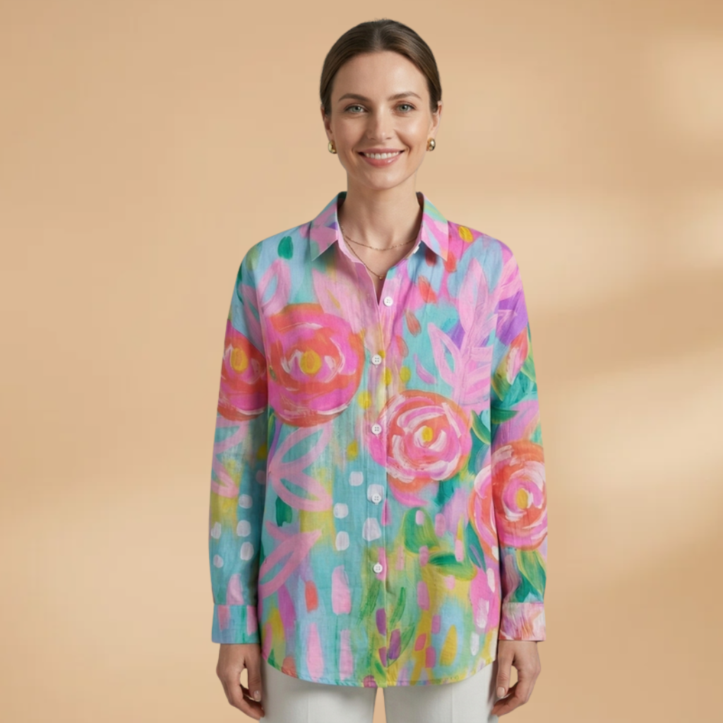 Women's Blouse with All-over Print and Relaxed Fit