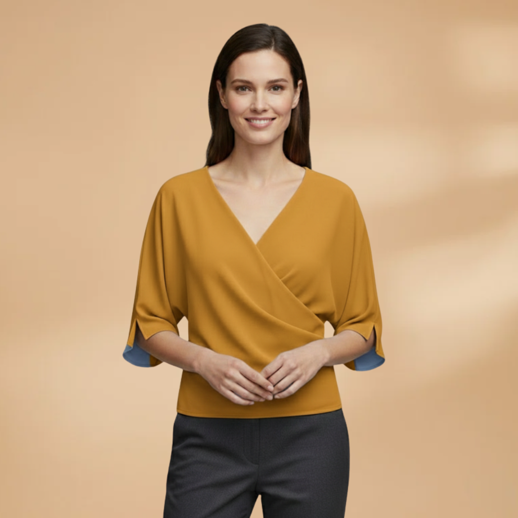 Women's Blouse with Batwing Sleeves and V-Neckline