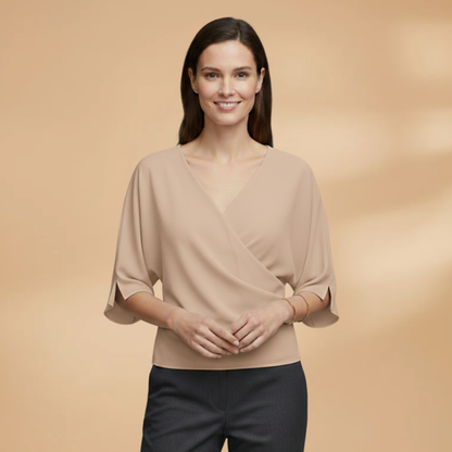 Women's Blouse with Batwing Sleeves and V-Neckline