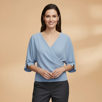 Women's Blouse with Batwing Sleeves and V-Neckline