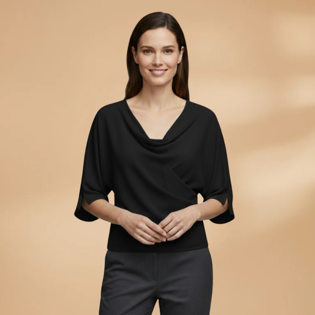 Women's Blouse with Batwing Sleeves and V-Neckline