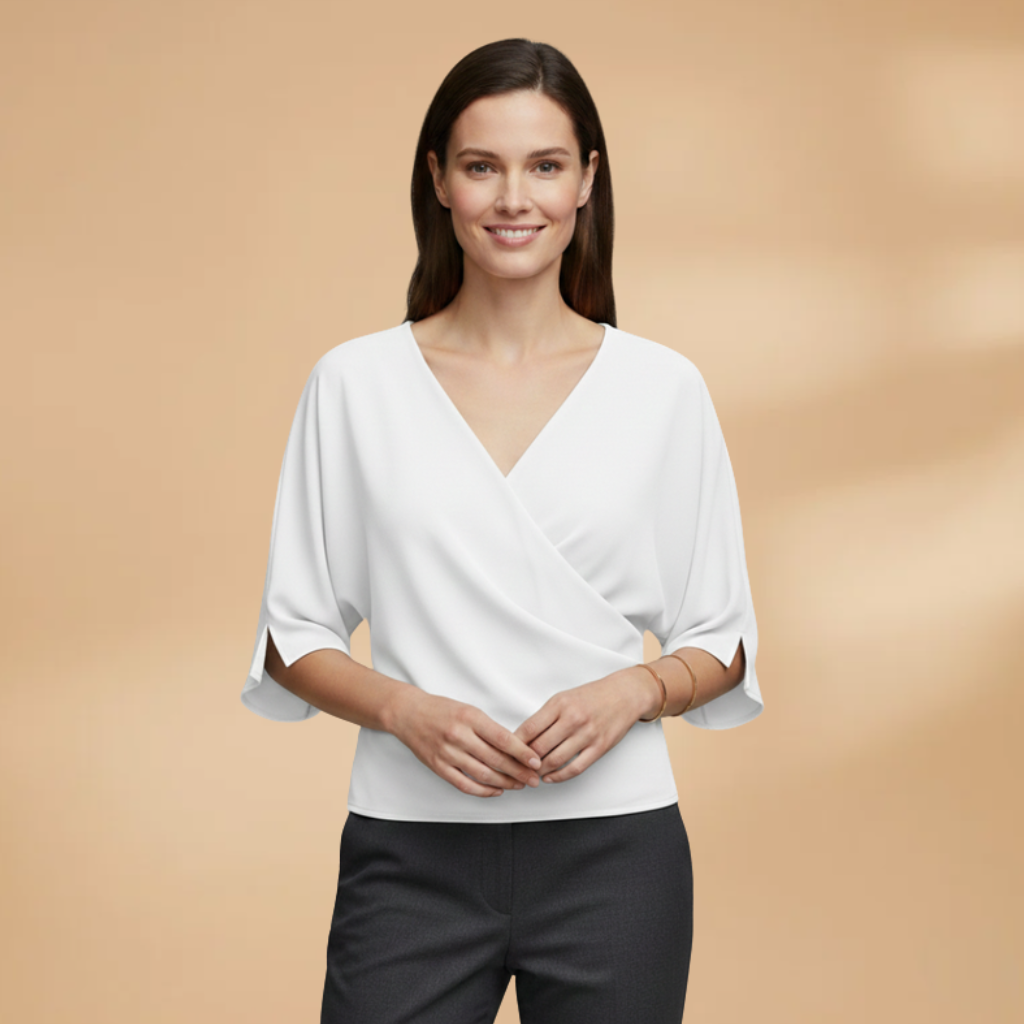 Women's Blouse with Batwing Sleeves and V-Neckline