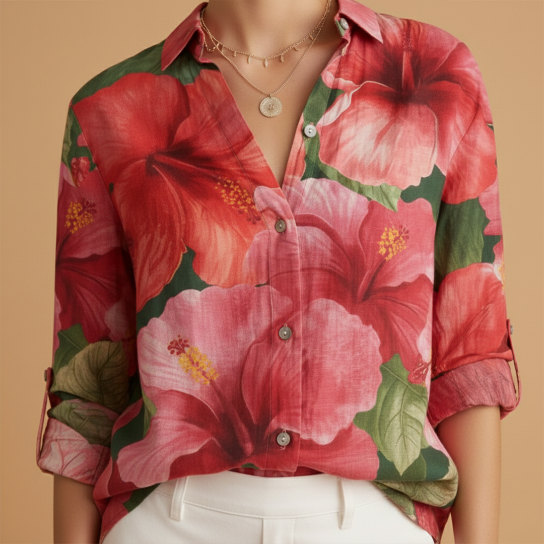 Women’s Blouse with Collar and Button Fastening