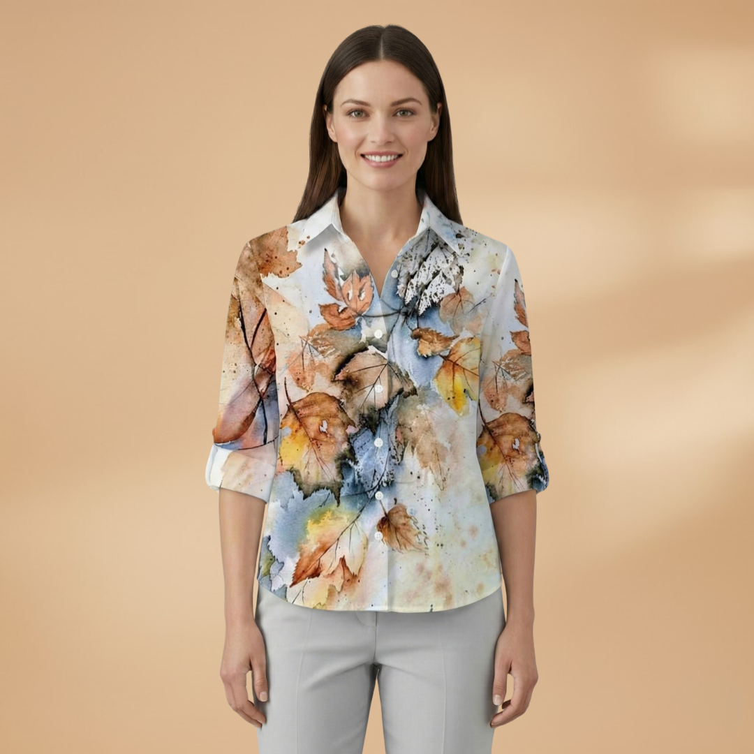 Women's Blouse with Floral Pattern and Contrast Design